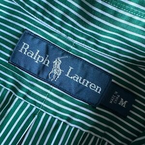 POLO Ralph Lauren Vintage Green & White Striped All Cotton BD Shirt - Size MED